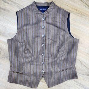 🔹️Vintage Anne Klein II Brown Pinstripe Button Front Sleeveless Vest Size 6